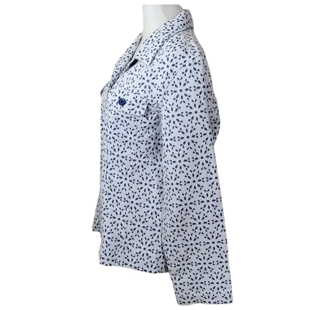 Baxter & Wells Blue & White Eyelet Button Front Jacket Sz Med